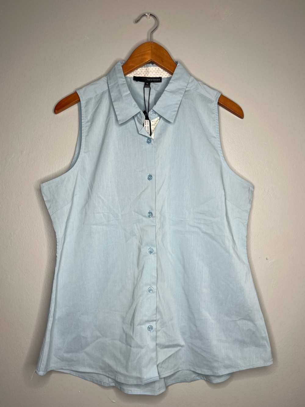 Harve Benard Sky Light Blue Sleeveless Button-Down Collared Top NWT